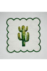 Yeşil Nakışlı Tek Kaktüs Desenli Dijital Baskılı Kokteyl Peçetesi Yıkanabilir